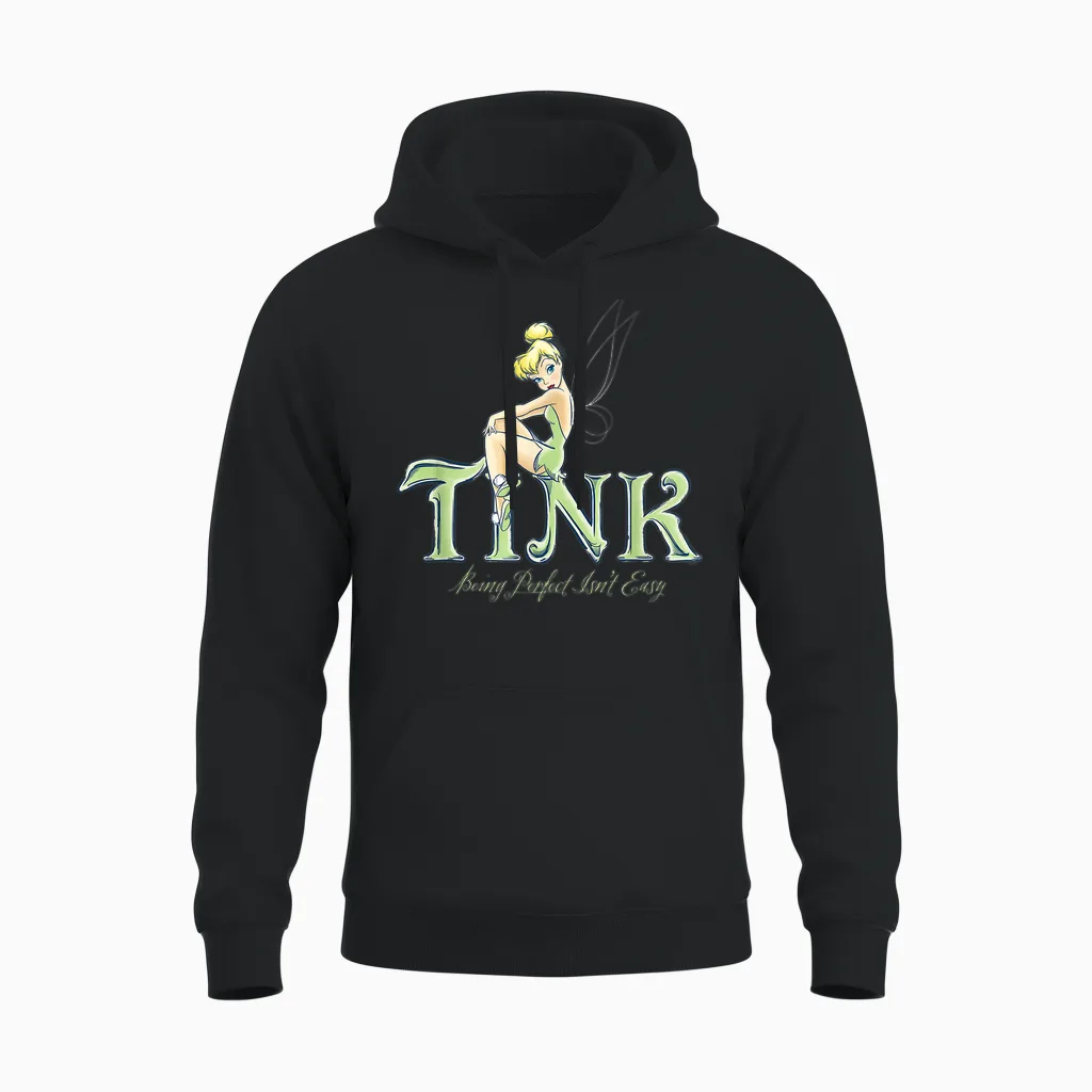 Disney Peter Pan Tinker Bell Being Perfect Isnโt Easy T-Shirt Small Unisex Hoodie in Black
