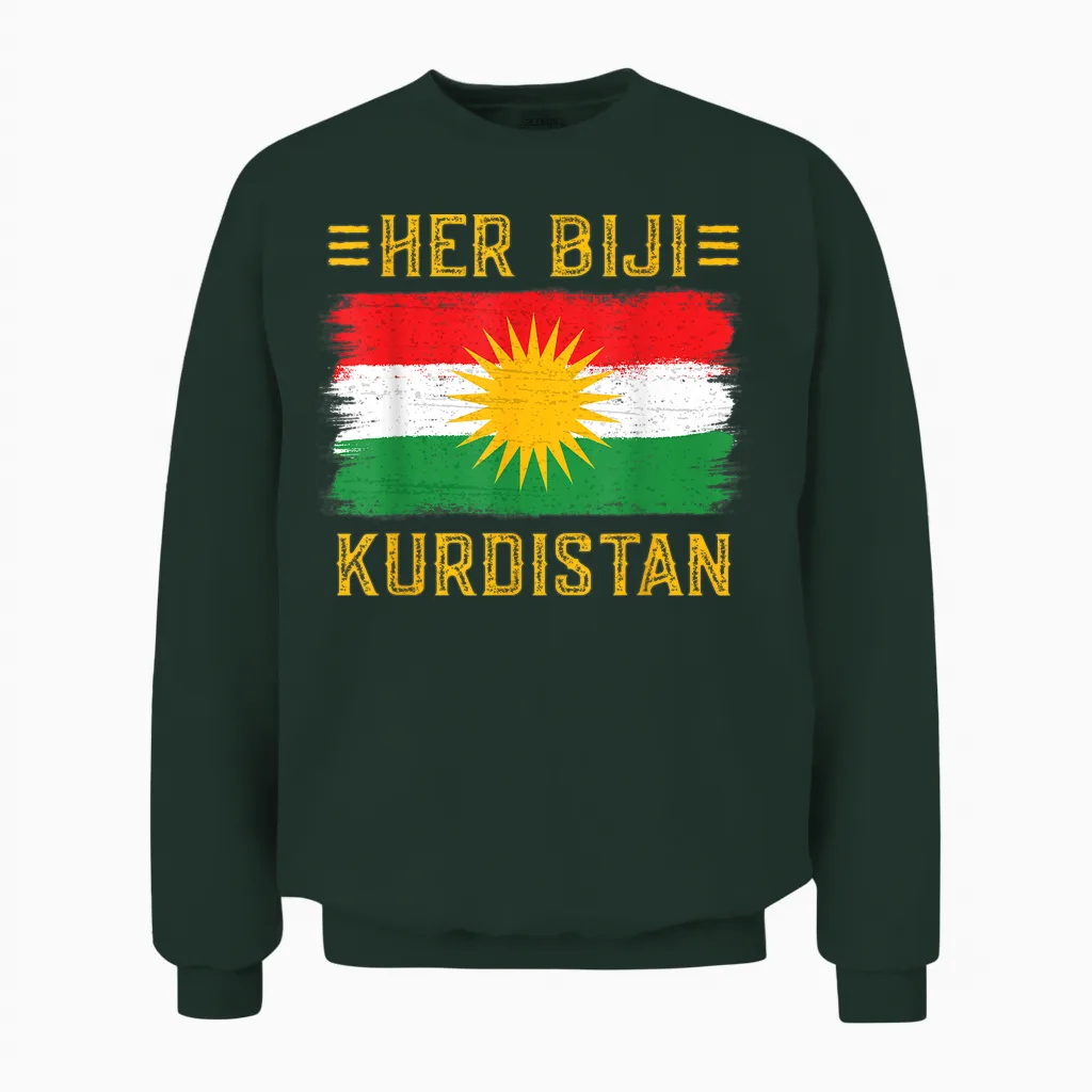 Her Biji Kurdistan Flag Kurdish Kurd Erbil Kurdi Kurdistan T-Shirt, Black Unisex Sweatshirt in Forest