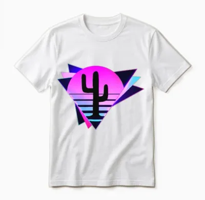 Cactus Silhouette Retro Unisex T-Shirt - White