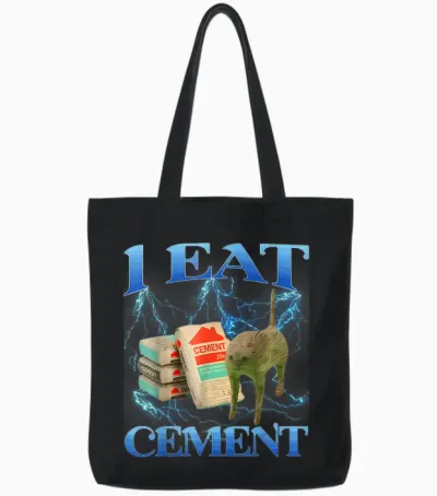 I Eat Cement Funny Cat Meme Internet Memes Funny Memes Gen-Z Tote Bags - Black