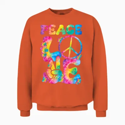 Peace Sign Love Tie Dye Style Rétro Années 70 Et 80 Unisex Sweatshirt - Orange