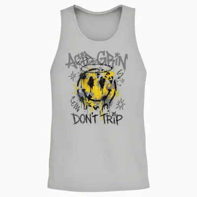 Backprint Streetwear Mode Fashion Damen Herren Retro Smile Unisex Tank Top - Ash