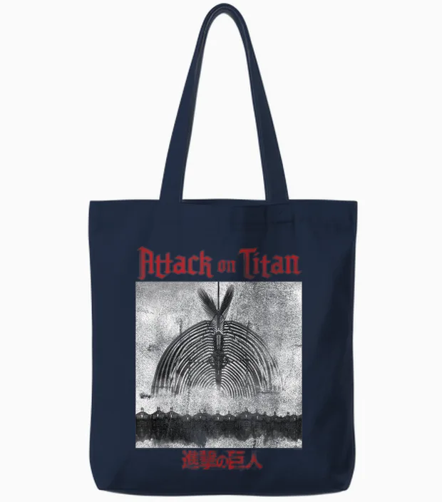 Attack on Titan Season 4 the Rumbling T-Shirt, Black Tote Bags in Navy