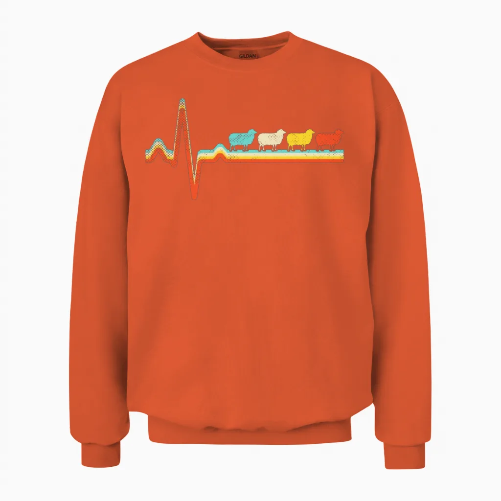 Sheep Retro Heartbeat Unisex Sweatshirt in Orange