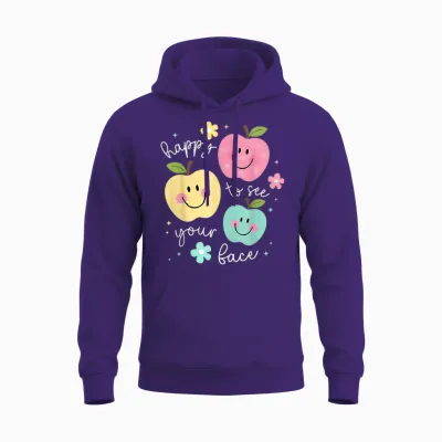 Happy to See Your Face Groovy Apple Smile Face Teacher Unisex Hoodie - Purple