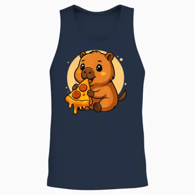 Lustige Capybara Essen Pizza Grafik Jungen Mädchen Capybara Unisex Tank Top - Navy