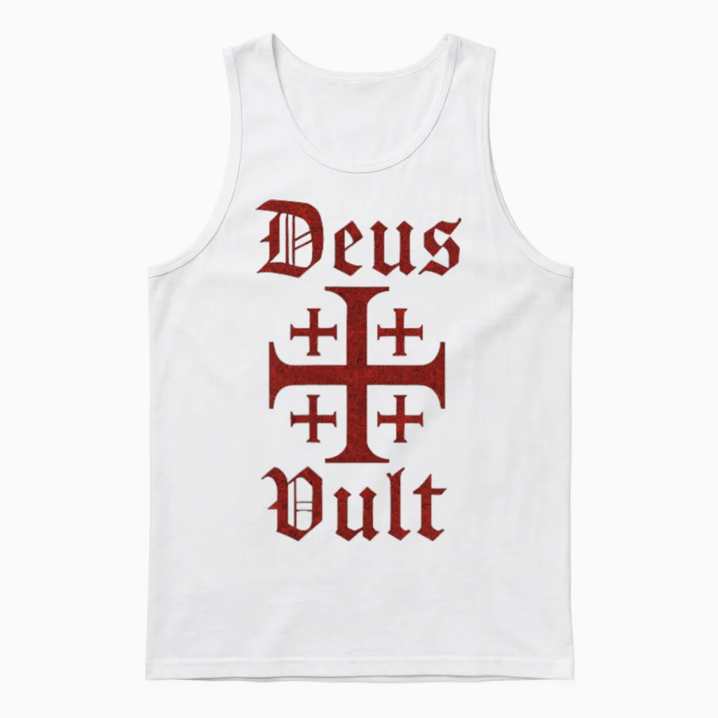 Catholic Deus Vult - Cross Jerusalem Unisex Tank Top in White