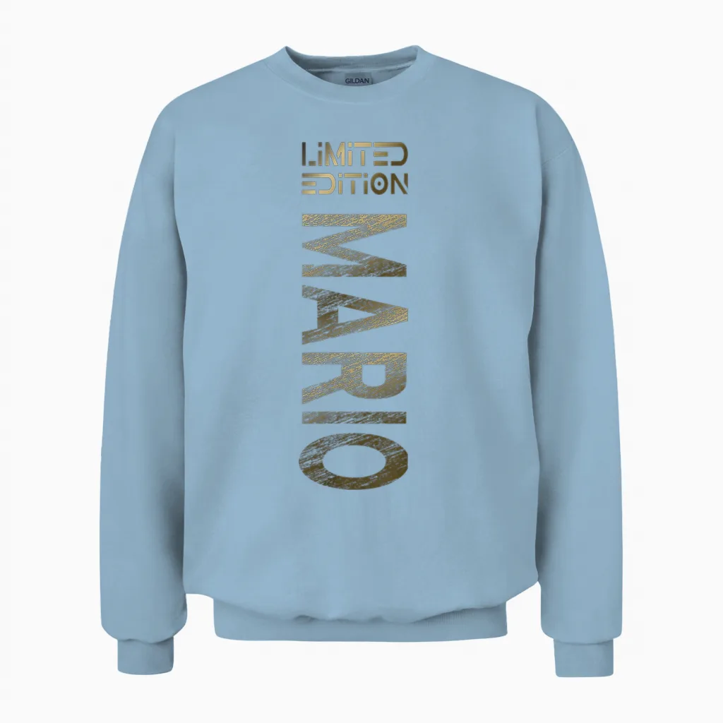 Mario Name First Name Boy Man Birthday T-Shirt, Black Unisex Sweatshirt in Light Blue
