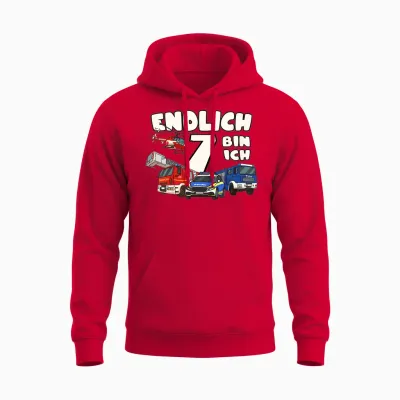 Kinder 7. Geburtstag Polizei, Feuerwehr, Thw & Rettungsdienst Unisex Hoodie - Red