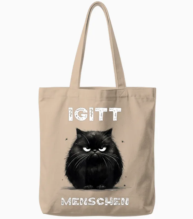 Lustiges Katzen Spruch T-Shirt Igitt Menschen T-Shirt, Black Tote Bags in Natural