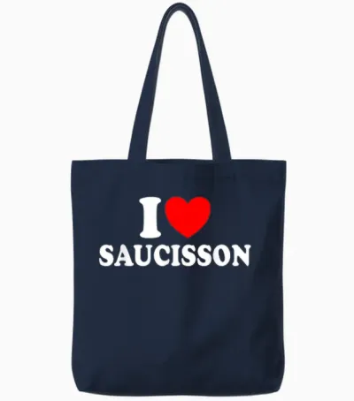 I Love Saucisson Aperitif Humour Meat Sausage Deli T-Shirt, Black, S Tote Bags - Navy