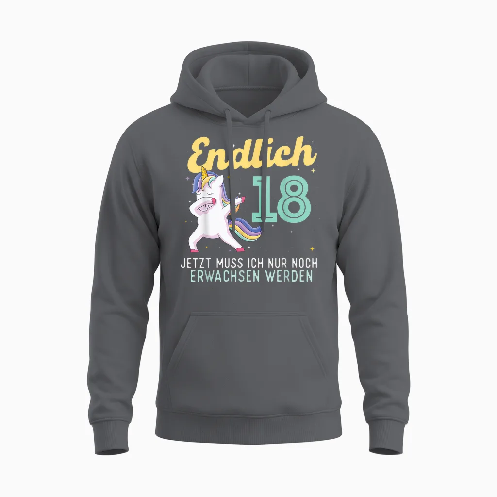 Lustig Humor Endlich 18 Jahre Geburtstag Birthday Unisex Hoodie in Charcoal