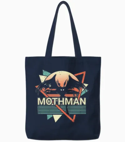 Mothman Cryptid Cryptozoology Retro Tote Bags - Navy