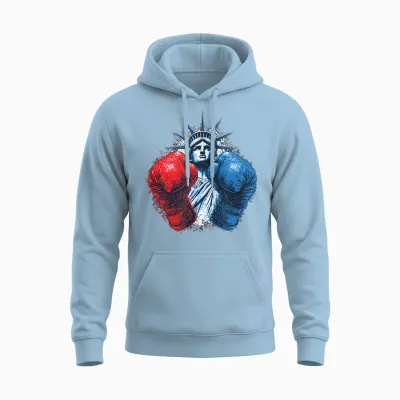 Usa Colors with Boxing Gloves and Statue of Liberty Costume Unisex Hoodie - Light Blue