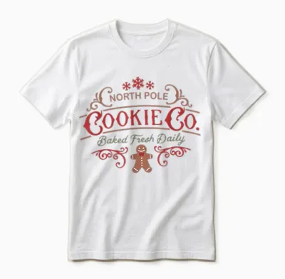 Women Retro Christmas Gingerbread Bakery North Pole Cookie Unisex T-Shirt - White