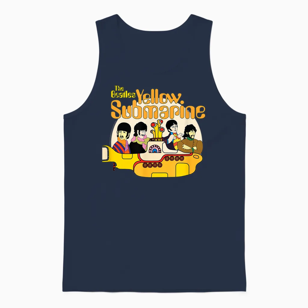 The Beatles - We All Live in a Yellow Submarine T-Shirt, Black Unisex Tank Top in Navy