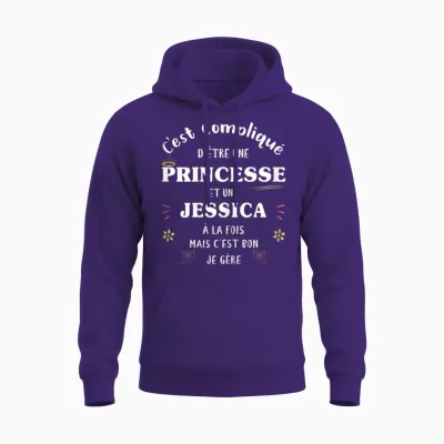 Women's Princess Humour Gift Personalised Name Jessica Unisex Hoodie - Purple