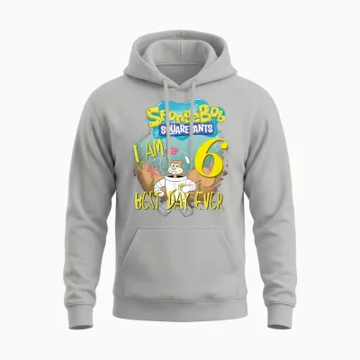 Kids Original Spongebob Square Pants - 6th Birthday Sandy Cheeks Unisex Hoodie - Ash