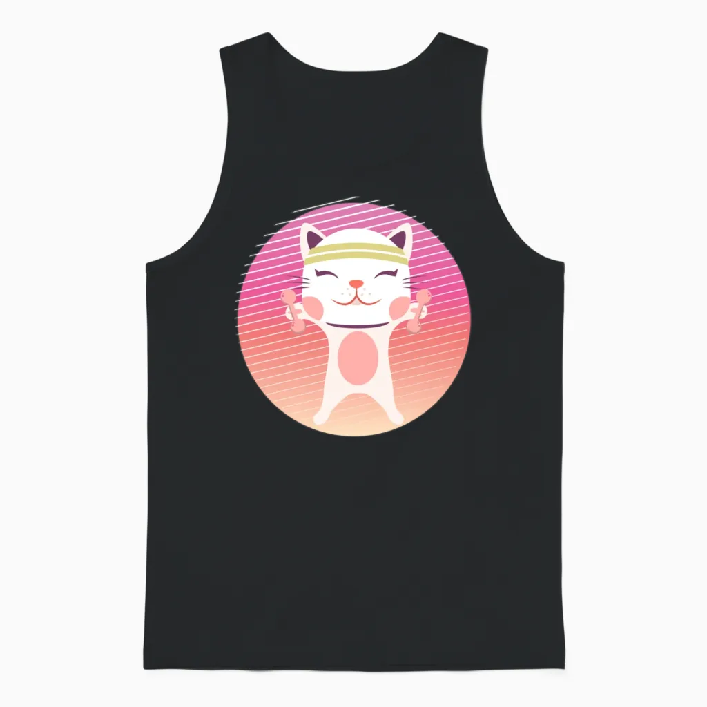 90s Retro Cat Fitness Lovers Gift Unisex Tank Top - Black