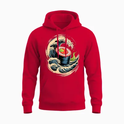 Japon Vagues Sushi Nourriture Japonaise Unisex Hoodie - Red