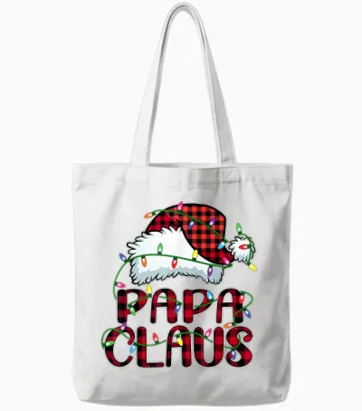 Papa Claus Shirt Christmas Lights Pajama Family Matching Tote Bags - White