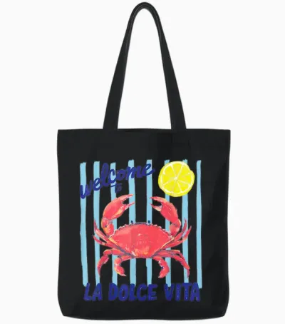 La Dolce Vita Crabe Citron Italie Littoral Summer Retro Graphic Tote Bags - Black