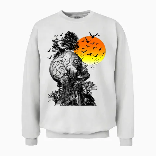 Vintage Funny Hangover Human Tree Retro Artistic Sunset Unisex Sweatshirt - White