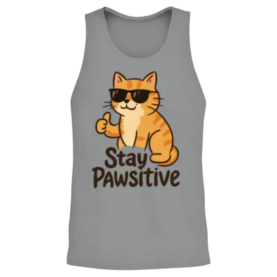 Stay Pawtive Cat with Sunglasses Unisex Tank Top - Sport Grey