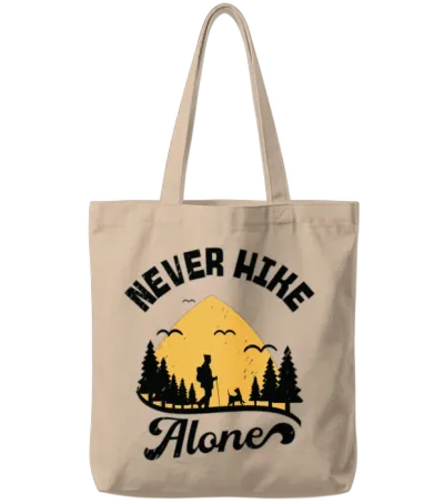 Never Hike Alone Mountain Dog Hiking Hiker Tote Bags - Natural