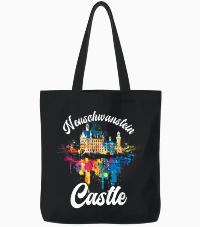 Schloss Neuschwanstein Bunt Künstlerisch Märchenschloss Tote Bags - Black