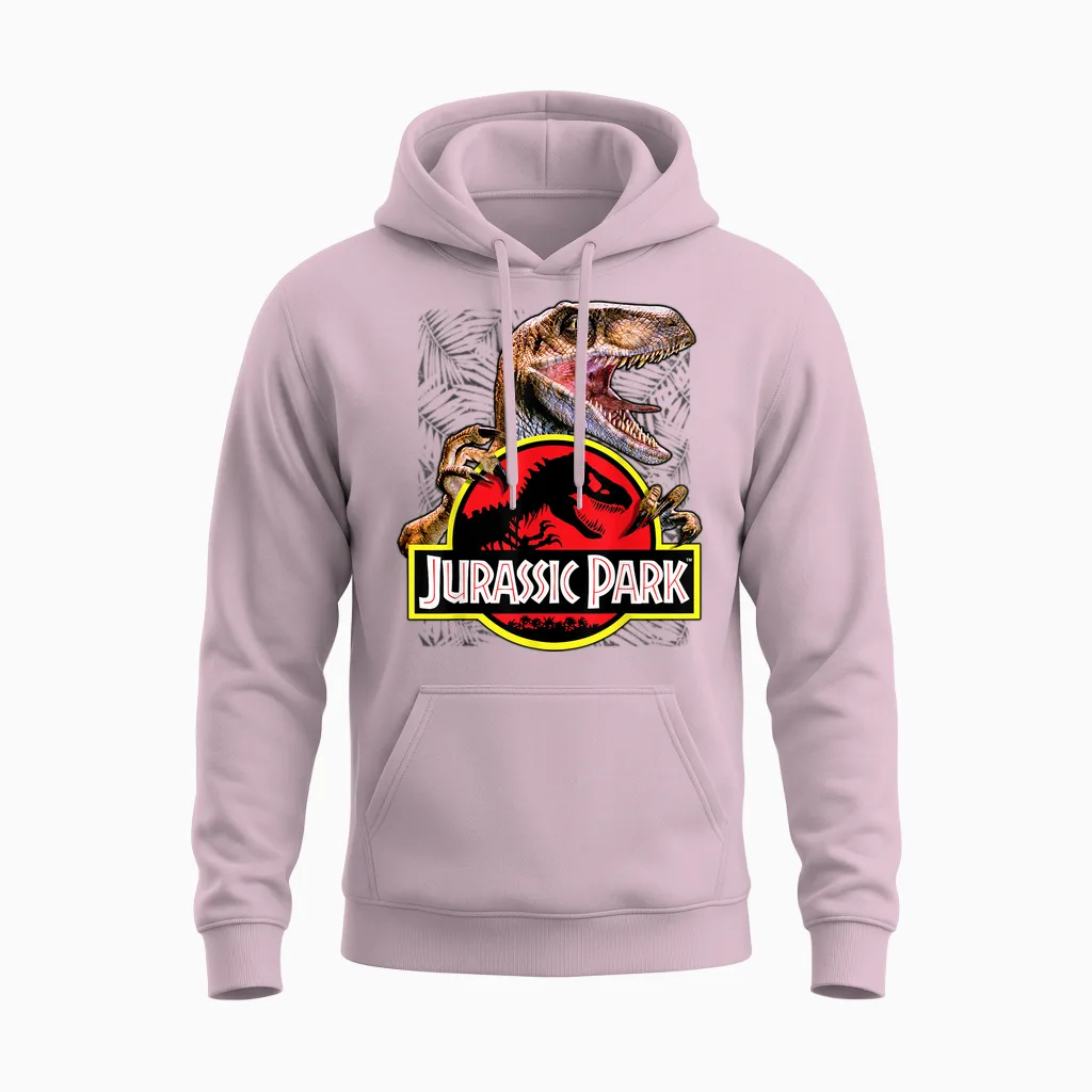 Jurassic Park Raptor Around Classic Logo T-Shirt, Black, S Unisex Hoodie in Light Pink