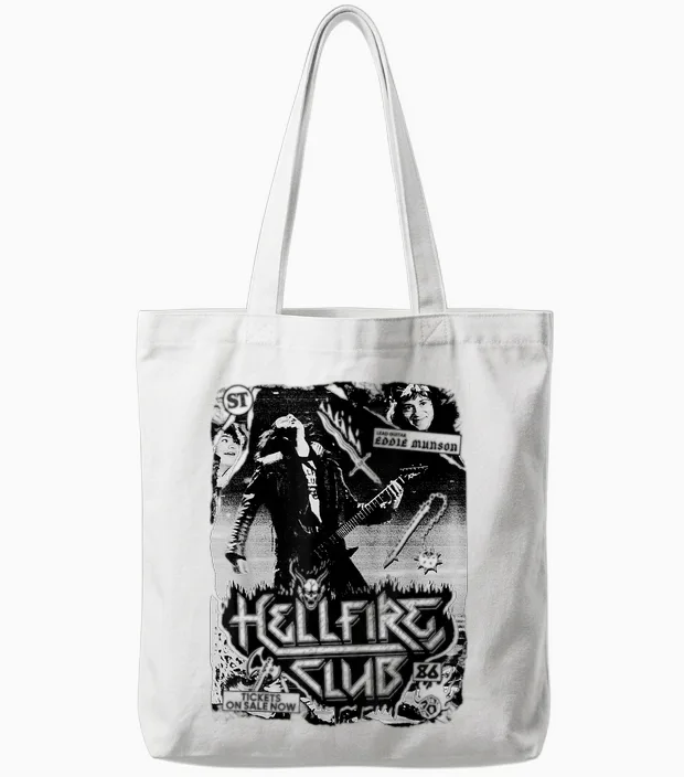 Stranger Things Hellfire Club Poster T-Shirt, White, S Tote Bags in White