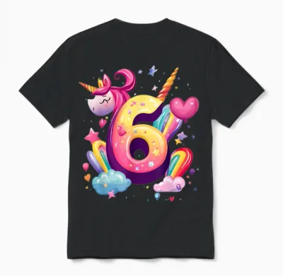 6th Birthday Girl Unicorn 6 Years Old for Kids 6th Birthday Unisex T-Shirt - Black
