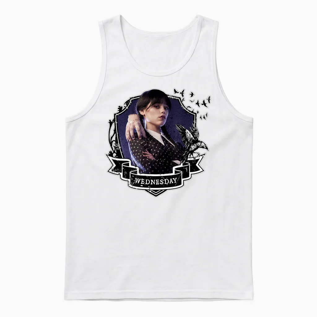 Mittwochsserie Nevermore Frame Wednesday Kurzarm Unisex Tank Top in White