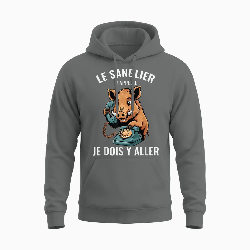 Funny Boar Man for Hunter Call Phone Unisex Hoodie in Graphite Heather