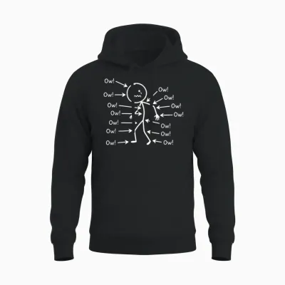 Funny Ow Body Pain Personnage Humour Design Unisex Hoodie - Black