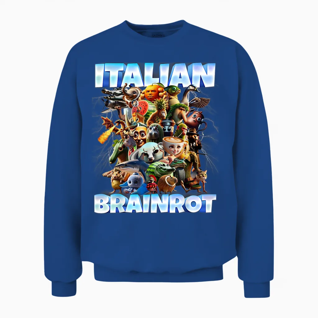 Italian Brainrot Characters Funny Meme Popular Trend Gen Z Unisex Sweatshirt in Royal