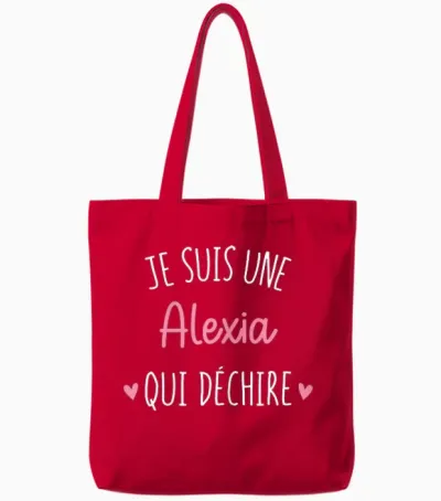 Personalised Women's Gift Name Alexia Qui Déchire T-Shirt, Black, Female X-Small Tote Bags - Red