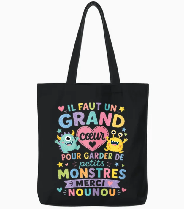 Cadeau Merci Nounou Original Grand Cœur Nourrice Babysitter Tote Bags in Black
