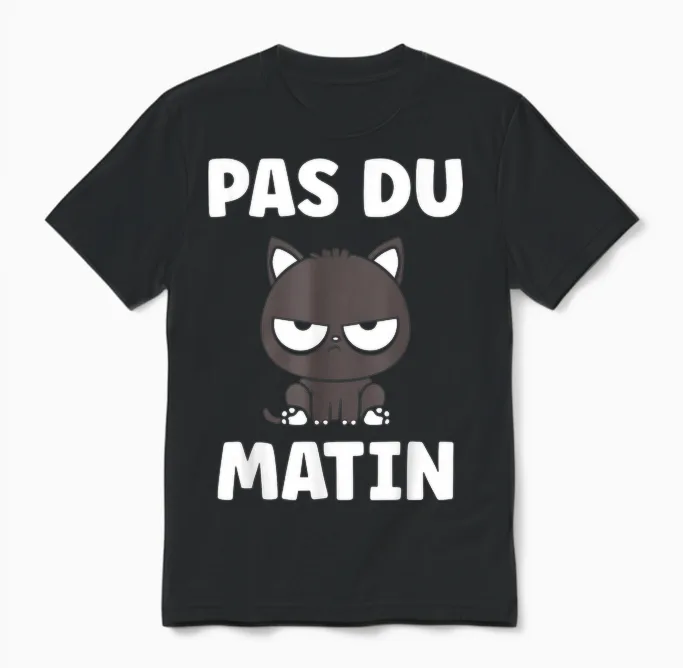 Humour Réveil Matin Chat Mignon Grognon Drole Pas Du Matin Unisex T-Shirt in Black