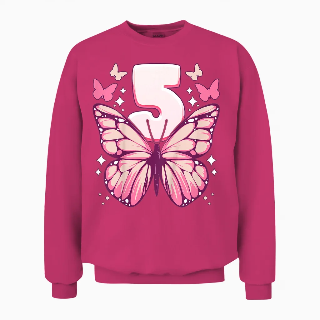 Geburtstag Mädchen 5 Jahre, Schmetterlinge Und Nummer 5 Unisex Sweatshirt in Heliconia