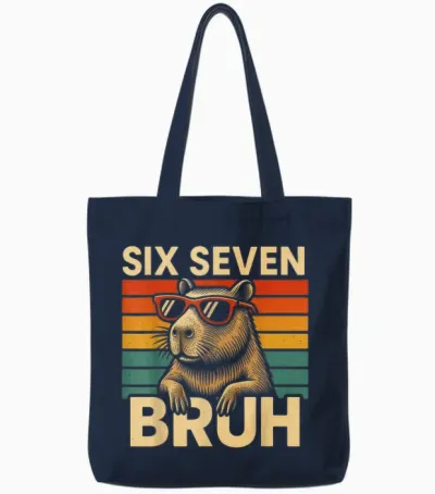 Six Seven Bruh Capybara Retro Vintage Funny 67 Meme Tote Bags - Navy