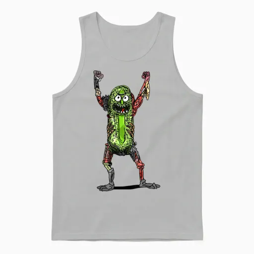 Mademark X Rick and Morty - Rick and Morty - Pickle Rick Pop on Black Unisex Tank Top in Ash