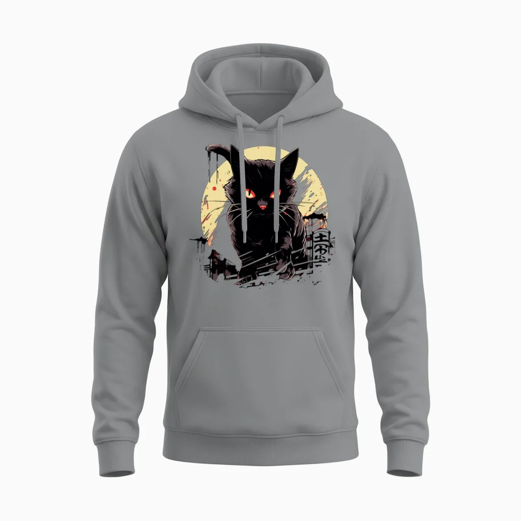 Black Cat Lovers Gift Unisex Hoodie in Sport Grey