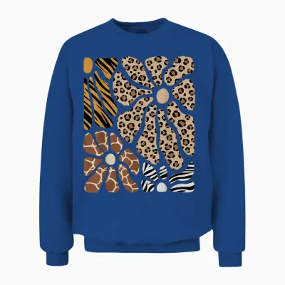 Safari Floral Boho Flowers Cute Animals Girls Leopard Print Unisex Sweatshirt - Royal