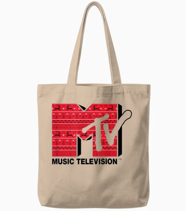 Mademark X Mtv - the Official Mtv Logo in Ugly Christmas Style Tote Bags in Natural
