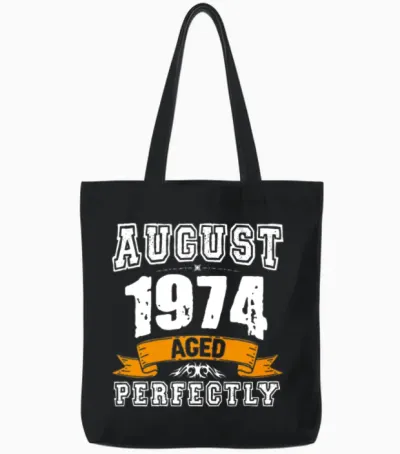 August 1974 Vintage Birthday Present Tote Bags - Black