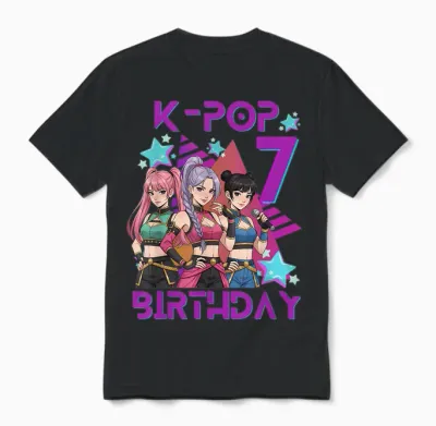 K-Pop K-Pop 7th Birthday Girl 7 Years Unisex T-Shirt - Black