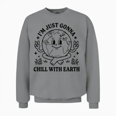 Chill with Earth Retro Unisex Sweatshirt - Sport Grey