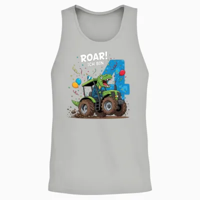 Kinder Dinosaurier Traktor Kinder Geburtstag 4 Jahre Junge Unisex Tank Top - Ash